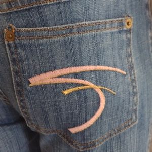Pink and gold F pocket jeans